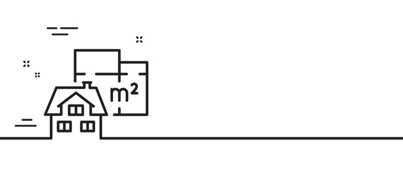Floor Plan Line Icon. House Floorplan Sign. Square Meters Of Living Space Symbol. Minimal Line Illustration Background. Floor Plan Line Icon Pattern Banner. White Web Template Concept. Vector
