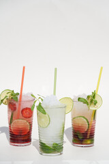 Assorted mojito glass with fresh fruit, close-up