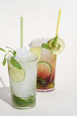 Assorted mojito glass with fresh fruit, close-up