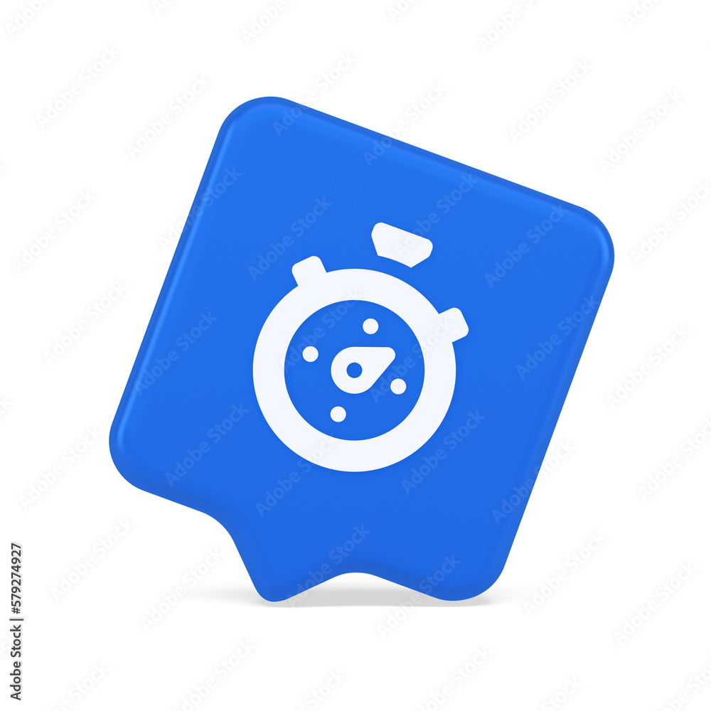 Poster Stopwatch button timer speed time counting application panel interface 3d realistic speech bubble icon