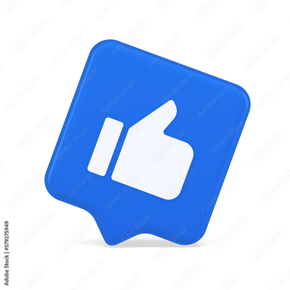 Poster like thumb up approve rating button confirmation cool website networking 3d realistic speech bubble 