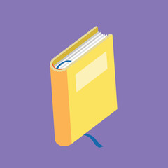 Yellow book on purple background. Flat design style. Vector illustration.