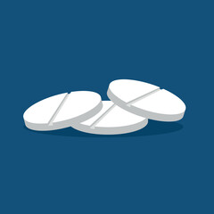 Illustration of white pills on blue background. Vector illustration in flat style.