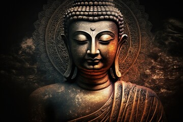 Meditating Buddha with tantric designs. Generative AI - obrazy, fototapety, plakaty
