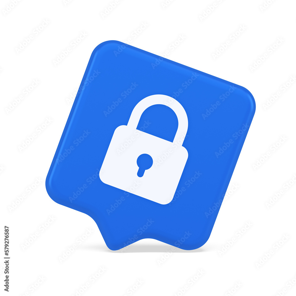 Poster padlock locking web access button password security protection safe encryption 3d speech bubble icon