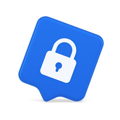 Padlock locking web access button password security protection safe encryption 3d speech bubble icon