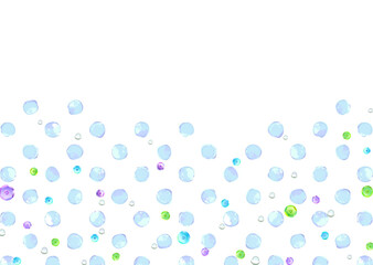 キャンディーのような水玉模様とランダムに散らばるスパンコールと水滴のイラスト