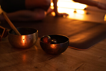 Tibetan singing bowls. Yoga, meditation, relaxation