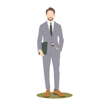 recommend clip art: businessman standing carry tablet isolated illustration