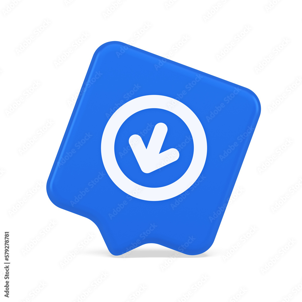 Poster down arrow circle frame button web interface pointer navigation app 3d realistic speech bubble icon