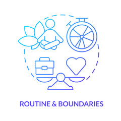 Routine and boundaries blue gradient concept icon. Work, life balance. Remote workplace wellbeing abstract idea thin line illustration. Isolated outline drawing. Myriad Pro-Bold font used