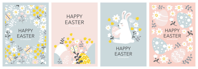 Fototapeta na wymiar set of cute easter greeting cards banner vector illustration