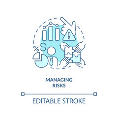 Managing risks turquoise concept icon. Venture capital financing benefit abstract idea thin line illustration. Isolated outline drawing. Editable stroke. Arial, Myriad Pro-Bold fonts used