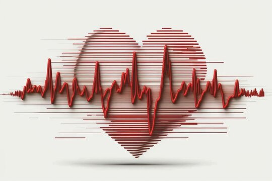 Red medical heartbeat line on heart shape Illustration color background. World heart concept. Generative ai.
