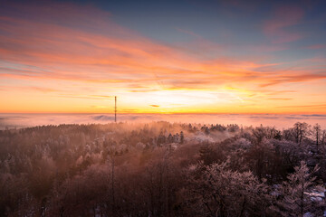 Sunset in the mountains, fire and ice