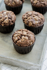 Double Chocolate muffins homemade baked close up selective focus