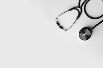 Top view of stethoscope on color  background with empty copy space, flat design. Health medical concept. Generative ai.