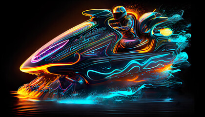 Futuristic concept of an abstract jet ski, artwork
