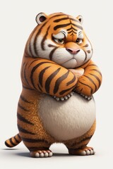 Generative AI cute fat tiger isolated on white background.
