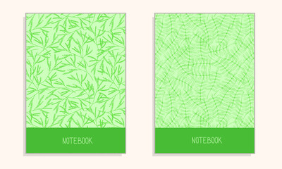 Cover the notebook with green background. Spring abstract leaves background. Vector illustraiton.