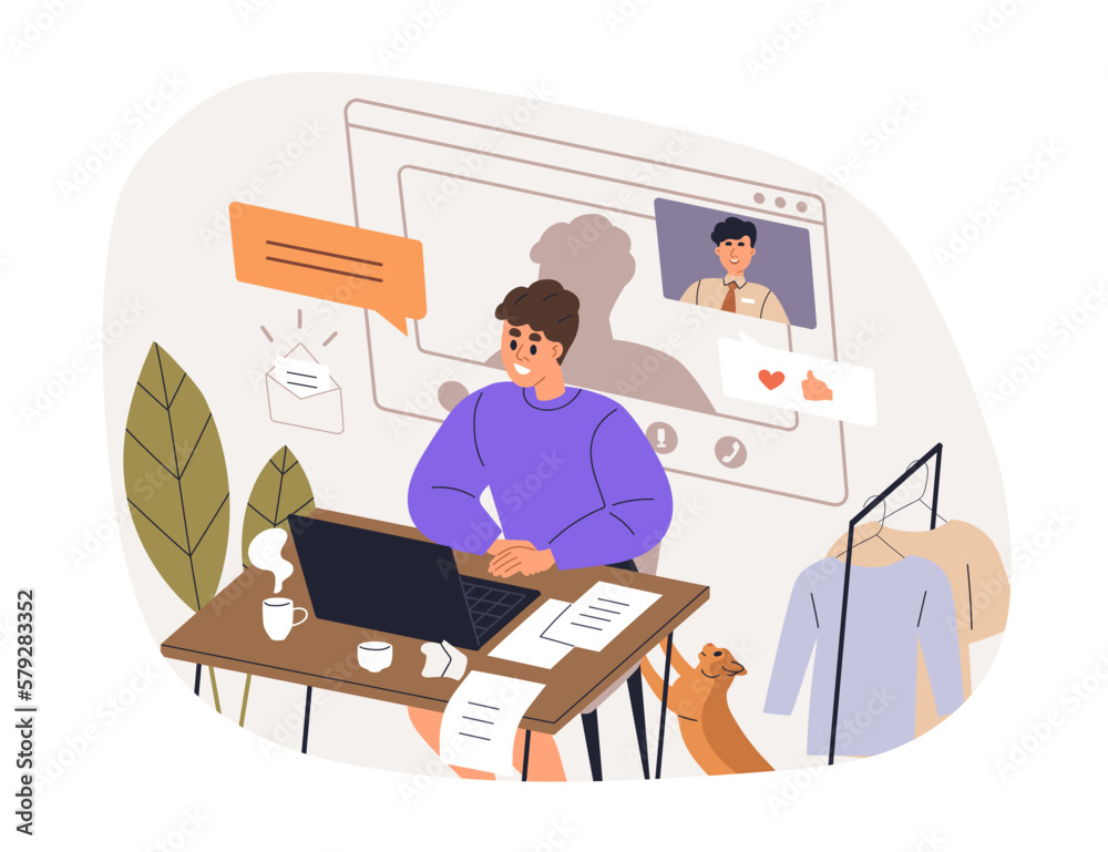 Poster online job interview. candidate, applicant during video call, communication with hr. remote virtual 