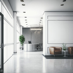 Fototapeta na wymiar Comfortable office lobby interior with blank white wall.