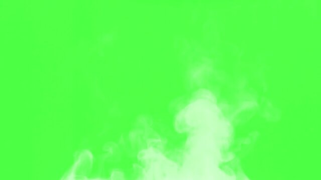 Steam Escaping from a Pan. Chroma key. White Steam rises from a large pot that is behind the scenes. Green background. Filmed at a speed of 120fps