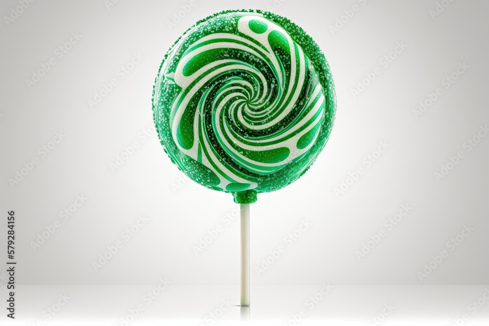 Wall mural candy lollipop in green color, displayed alone on a white background. generative ai