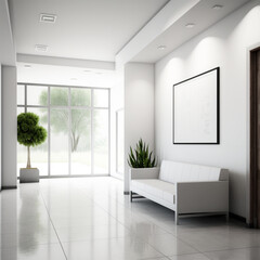 Fototapeta premium Comfortable office lobby interior with blank white wall.