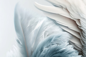 Close-up white angel wings texture. Generative AI.