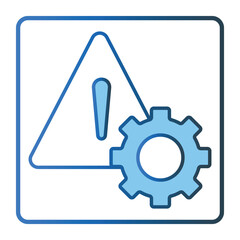 Warning icon with gear. icon related to tool. Two tone icon style, lineal color. Simple vector design editable