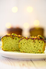 Avocado cupcake cut in half with bokeh lights