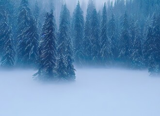 Majestic Winter Landscape - Snowy Mountains and Forest Trees.