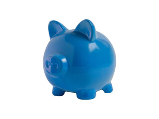 The blue piggy bank on white background  isolation image for earn or saving concept