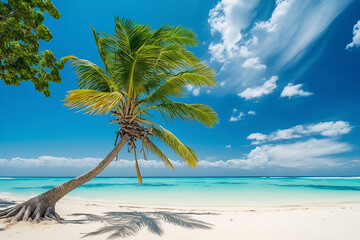 Palm tree on the beach. Generative AI.