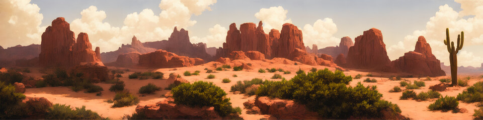 A Desert Landscape with an Ancient Continent. Trees and Rocks. Generative AI