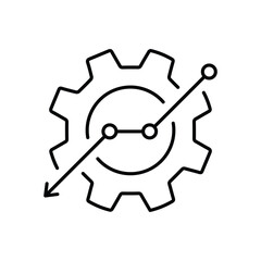 thin line gear with graph like crisis management. concept of key performance indicator or bad strategy. linear simple trend modern outline stats logotype graphic design web element isolated on white