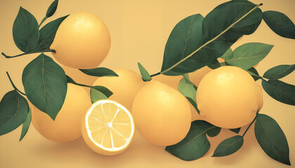 Lemon on the yellow background.