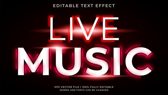 Live music text effect. Editable neon light text style