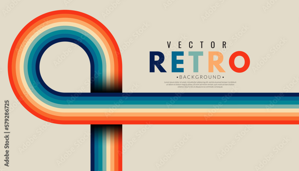 Wall mural abstract minimalist retro background with rounded stripe elements. 70s lines background. graphic vec