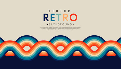 Abstract minimalist retro background with wave stripes elements. 70s lines background. Graphic vector flat design style.
