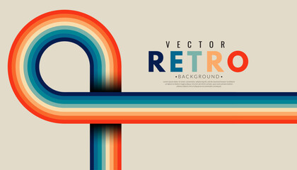 Abstract minimalist retro background with rounded stripe elements. 70s lines background. Graphic vector flat design style. © shamanviiii