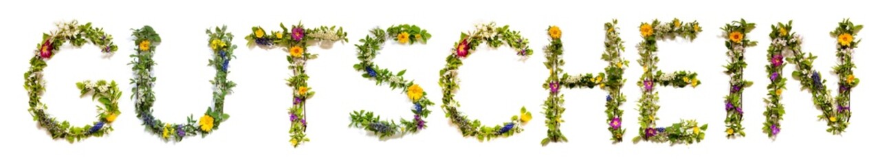 Colorful Blooming Flower Letters Building Word Gutschein Means Voucher