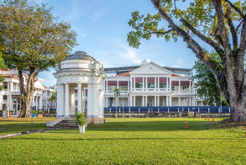 View at the Francis Light Memorial and High Court building in the streets of George Town at Penang...