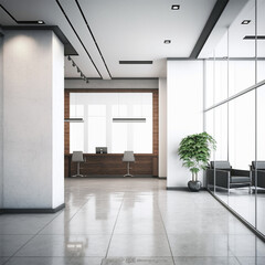 Plakat Comfortable office lobby interior with blank white wall.