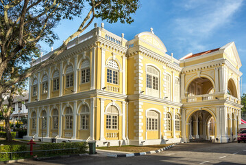 Fototapeta na wymiar View at the Town hall in the streets of George Town at Penang Island - Malaysia