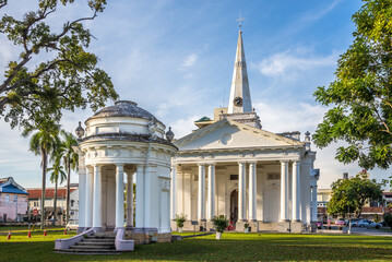 View at the Church of Saint Georges in the streets of George Town at Penang Island - Malaysia