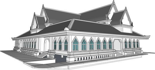 Vector sketch of traditional thai traditional building illustration