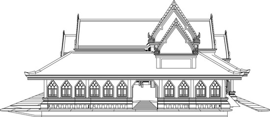 Vector sketch of traditional thai traditional building illustration