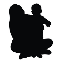 Mother holding toddler silhouette vector illustration isolated on white. Silhouette vector art.